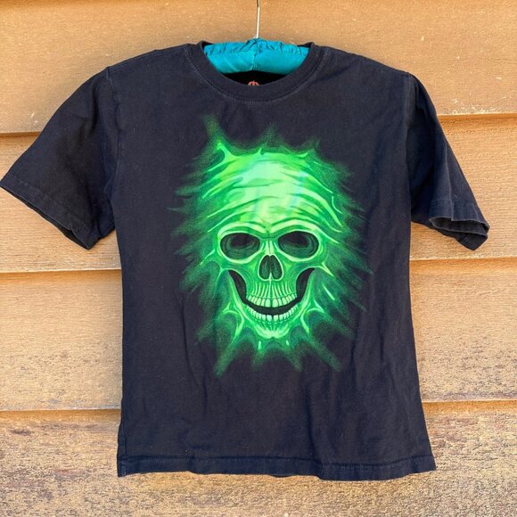 pumpkin patch Other - Black Boys M (8) T-Shirt With Neon Green Glow-In-The-Dark Skull Graphic 100% Cot